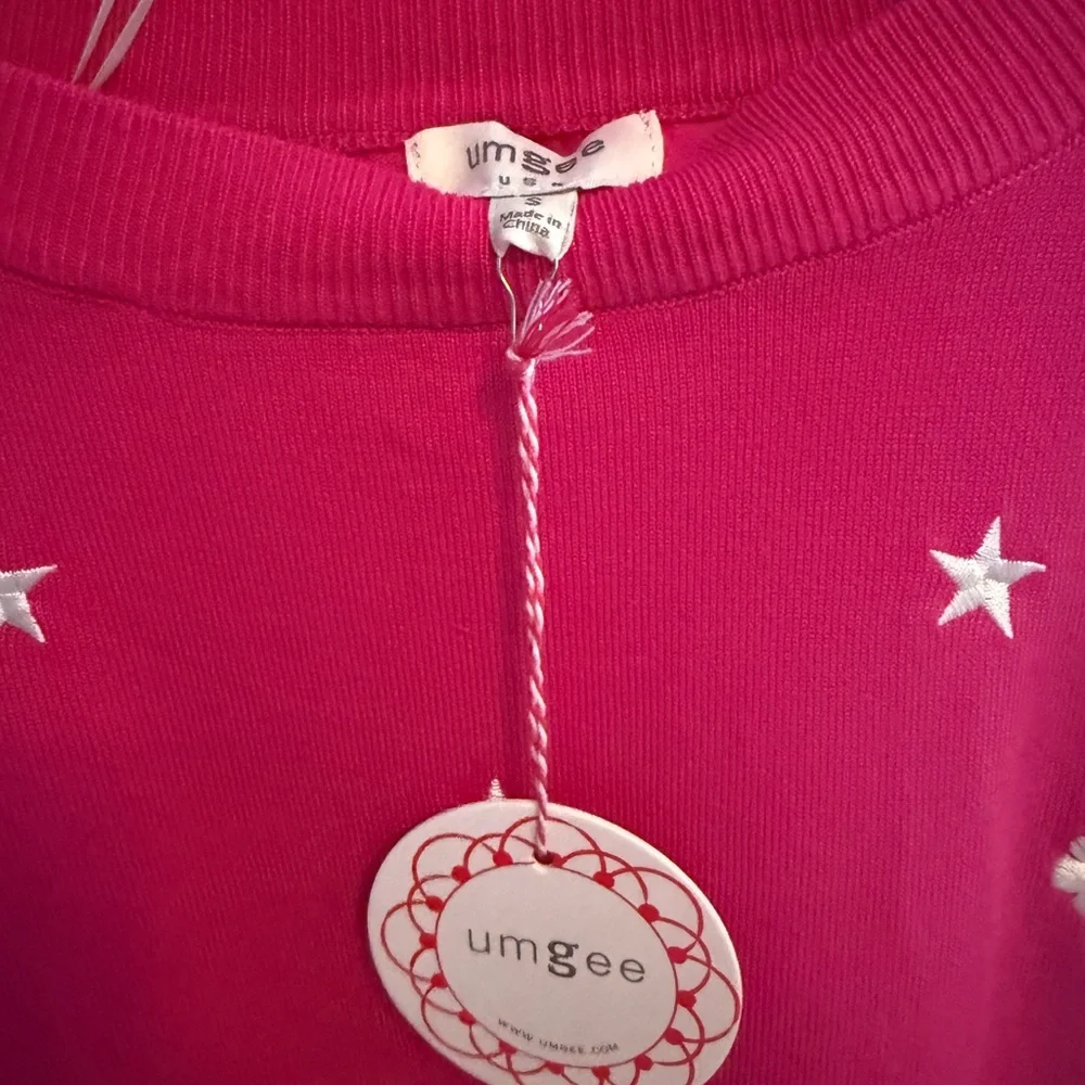 Umgee Hot Pink Embroidered Star & Flower Crewneck Sweater - Picture 6 of 7